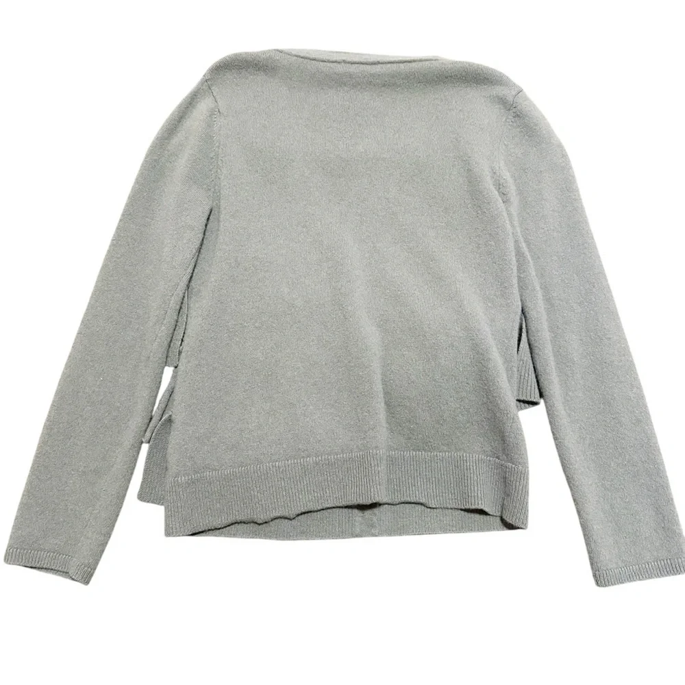 Garnet Hill Ruffle Cardigan Wool Sweater Gray Long Sleeve Women's Size Small - Picture 3 of 8